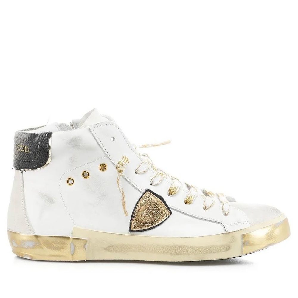 Philippe Model Prsx Logo Patch Sneakers Gray and Gold Sneakers High-Top Casual